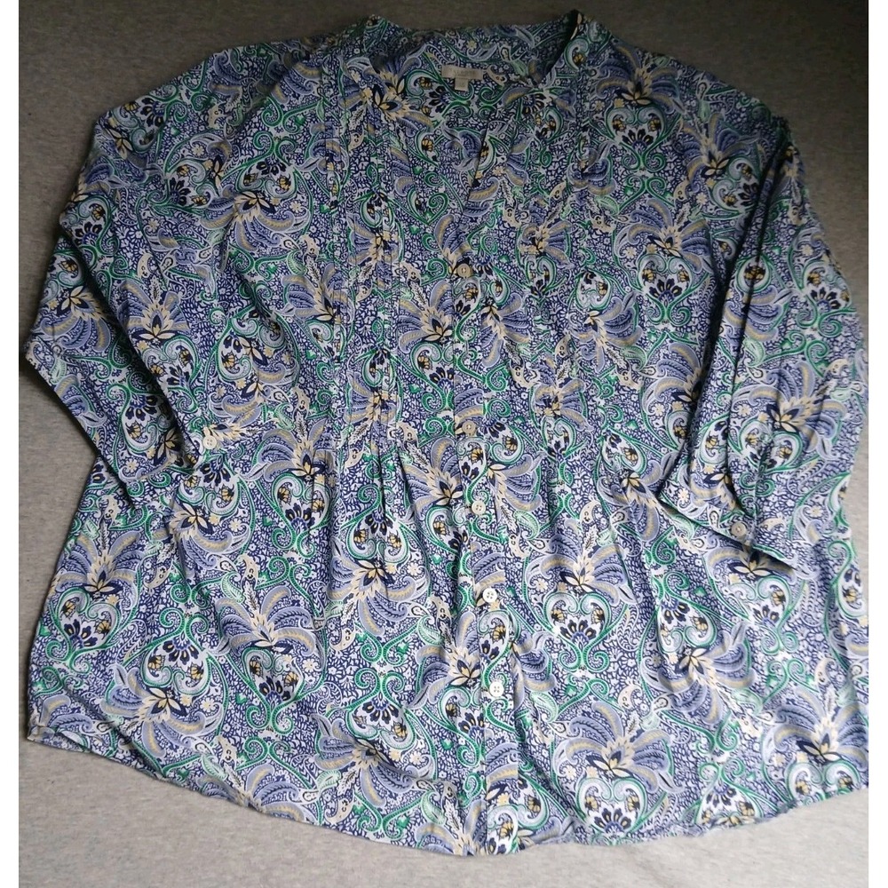 Talbots Top 2x Pintucked Cotton Boho Bohemian Beach Resort Everyday Casual